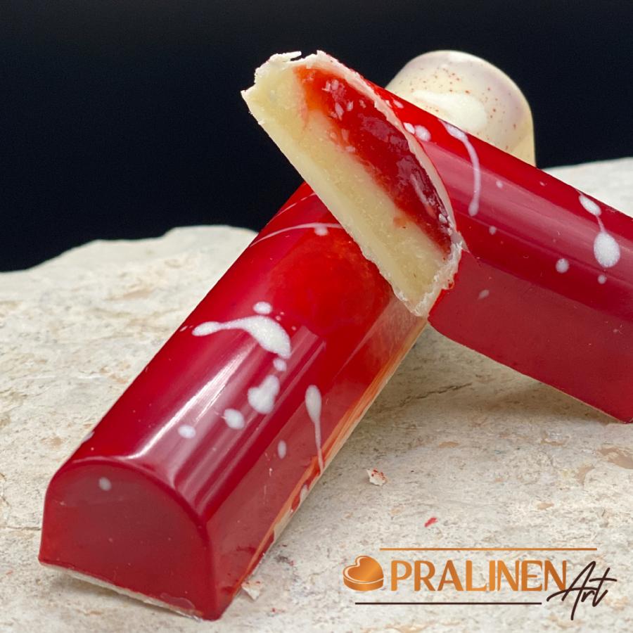 Erdbeer Joghurt - Schokoriegel | handgemacht | Belgische wei&szlig;e Schokolade farbig verziert
