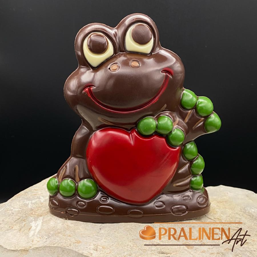 Schokoladenfrosch mit Herz aus Costa Rica Zartbitterschokolade 70%